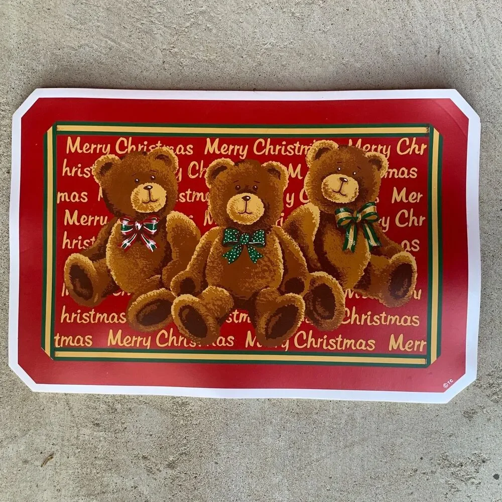 VTG Town & Country Christmas Vinyl Placemats Santa Bears 11.5”x17.5” Set Of 4